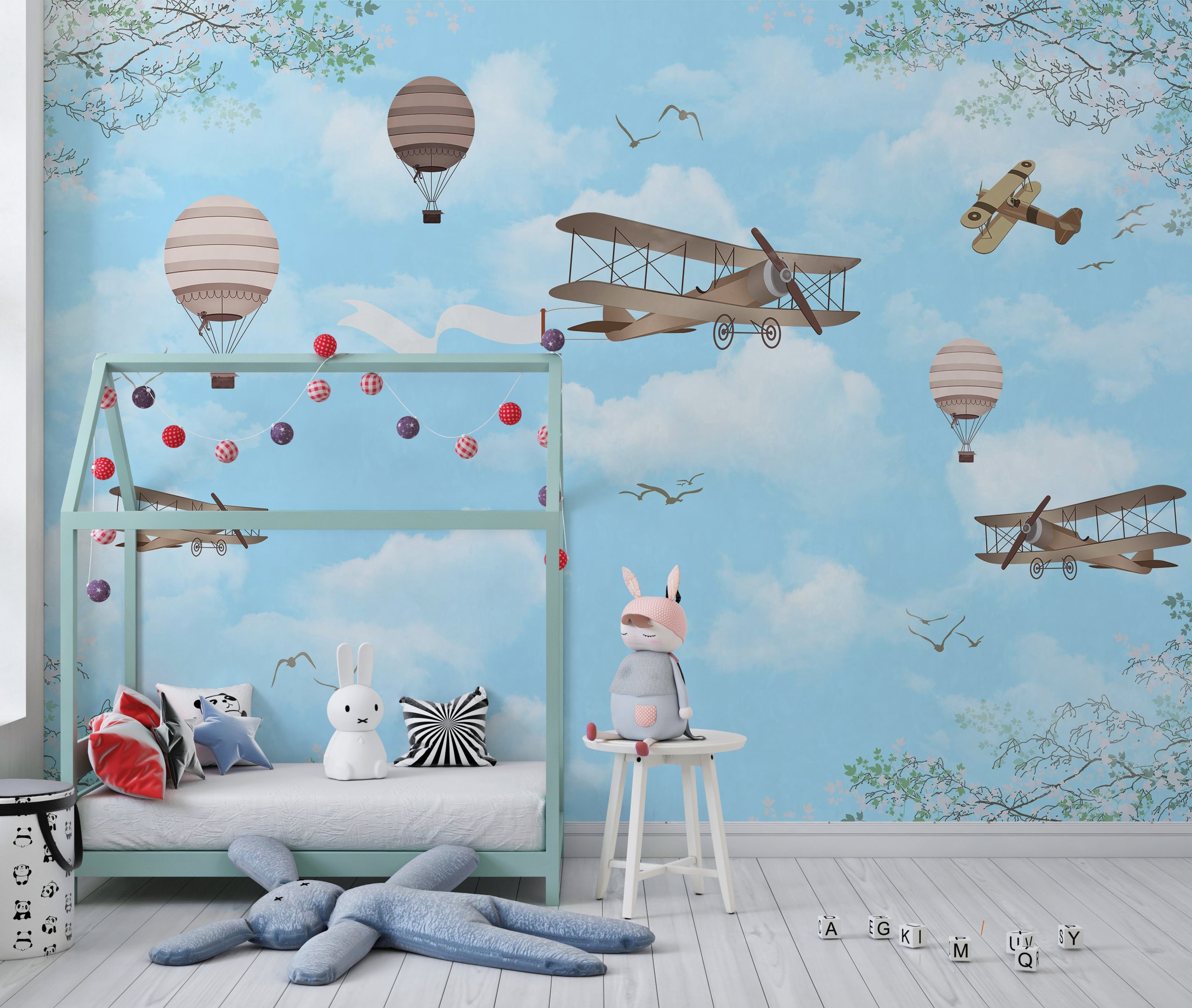 Retro Airplane Wallpaper Mural: Kids Nursery Decor - Etsy