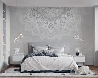 Eclectic Mandala Wallpaper, Boho Wall Decor - Customizable Size