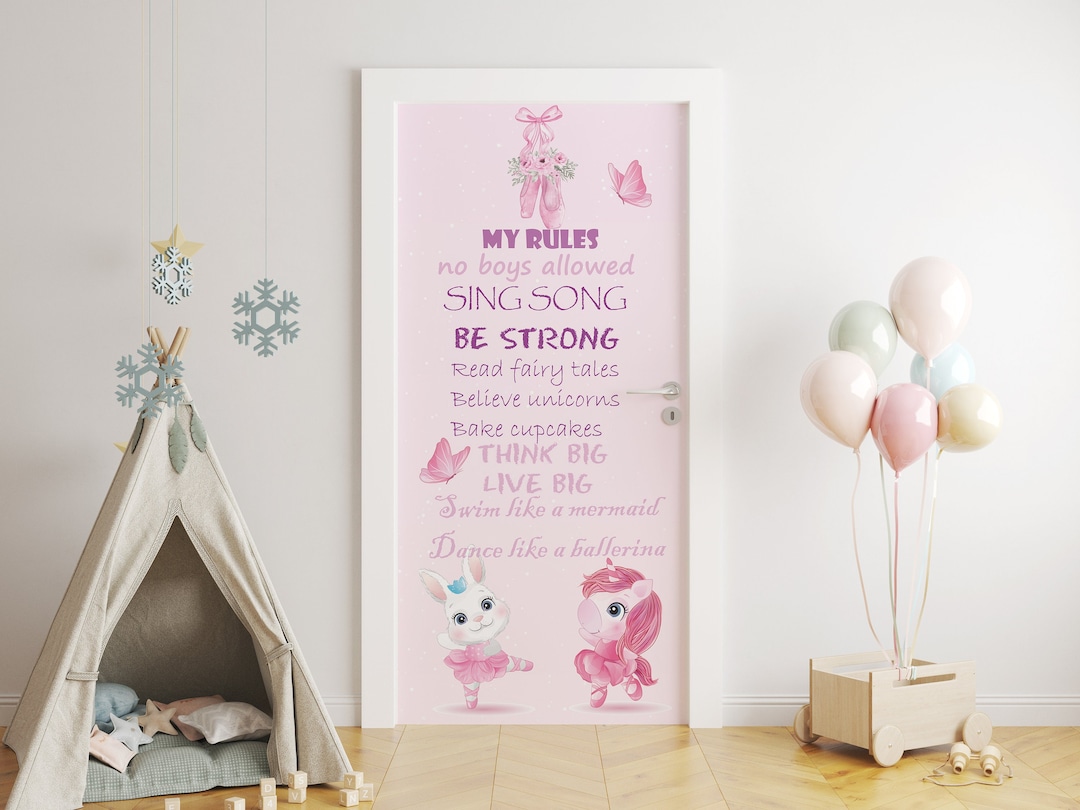 Ballerina Door Decal Girl Room Door Mural Peel and Stick My Rules Door ...