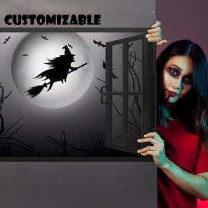 Halloween Hexe Fensteransicht Wandtattoo: Gothic Poster zum Schälen und Aufkleben