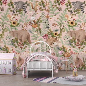 Woodland vivero fondo de pantalla bosque personalizable niños mural vivero animal reino fondo de pantalla bosque otoño vivero fondo de pantalla mural de setas