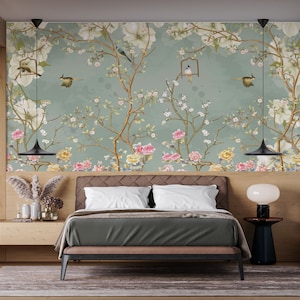 Chinoiserie Floral Wallpaper: Birds and Blossom Tree Wall Mural