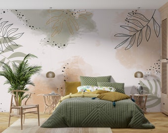 Tropische Blätter Tapete Wandbild: Mid Century Modern Boho Decor
