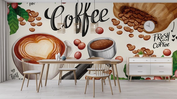 A1　居心地の良いコーヒーショップのインテリア 水彩画 〜温もりのカフェ風景〜 フレンチスタイルの小さなコーヒーショップ 水彩アート インテリア