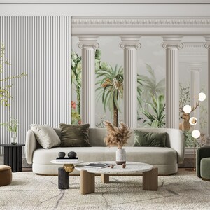 Ancient Greek Garden Mural: Roman Columns, Forest Landscape Wallpaper