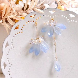Glass Flower petal earrings, Asymmetric earring, long earrings, Fairy earrings, Drop earrings, Dangle earrings, floral earring
