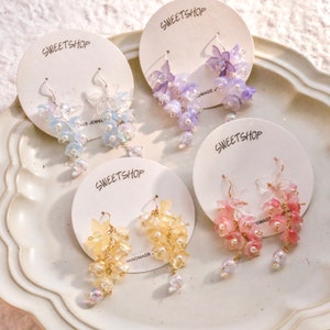 Flower Tassel earring, Dangle earring, Petal earrings, Fairy Earring, Flower earring, Silver earrings, Floral earrings, spring earrings