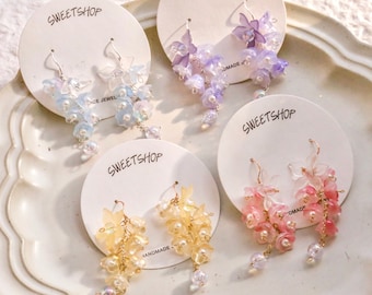 Flower Tassel earring, Dangle earring, Petal earrings, Fairy Earring, Flower earring, Silver earrings, Floral earrings, spring earrings