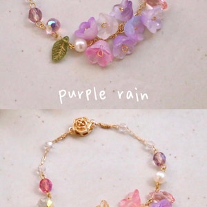 Rainbow grass lily flower bracelets, Flower bracelets, Colorful flower bracelet, Lily of Valley, Pearl flower plant jewelry, Rose crystal image 8