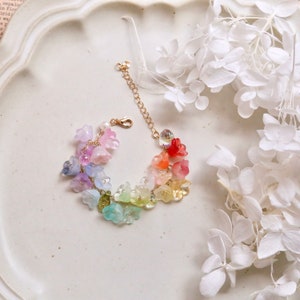 Extended rainbow bracelet, Glazed lily flower bracelets, colorful flower Bracelet, Lily of Valley, Plant Jewelry, crystal bracelet