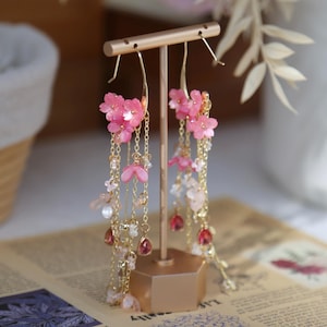 Cherry Blossom Earrings, Handmade Pink Floral Earrings, Elegant Spring Jewelry, Gift for Her, Lightweight Flower Earrings, Sterling Silver