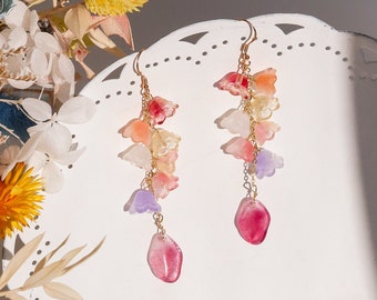 Lesbian Pride Flower Earrings, Colorful Dangle Earrings, Elegant Floral Earrings, kawaii long earring, nature inspired, fairy earrings