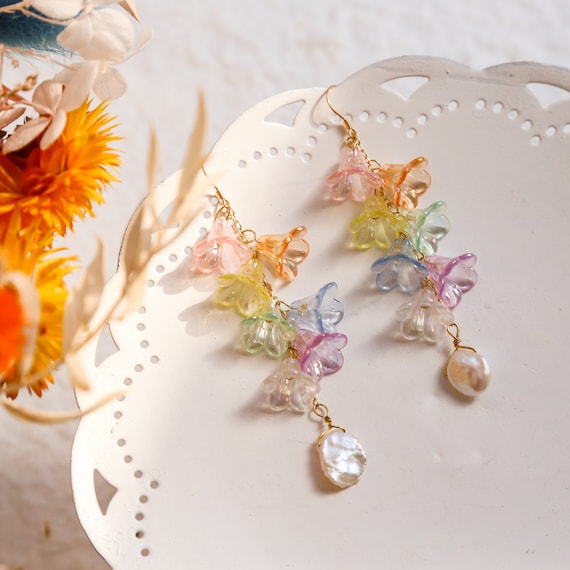 Rainbow Lily Flower Earrings Dangle Earrings Sun Catcher