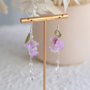 Mini Wisteria Earrings, Dangle Earrings, Plant Jewelry, Purple Earrings, Glazed Leaf Flower Earrings, Fairycore, Summer Earrings