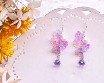 Colorful Dangle Earrings, Lily of The Valley Earrings, Elegant Dainty Floral Earrings, kawaii long earring, nature inspired, fairy earrings