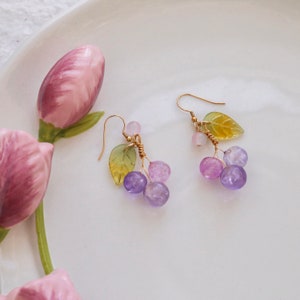 Grape Fruit Earrings, Handmade Shrink Plastic Grapes, Fruit Lover, Purple jewelry, Summer earrings, Gift for her, Statement Fruit Jewelry