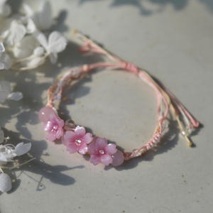 Shrink Plastic Sakura Cord Bracelet, Cherry Blossom Adjustable, Handmade Bracelet, Cute Pink Flower Jewelry, Gift for Her, Spring Bracelet