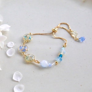 Resin Spring Flower Bracelets, Pressed flower bracelet, sakura bracelet, nature stone crystal bracelet, seasonal flower bracelet image 4