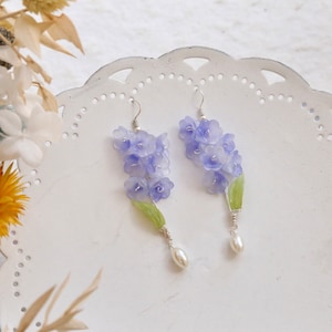 Hyacinth Earrings, Shrink Plastic Leaves, Dangle Earrings, Blue Earrings, Summer Earrings, Aesthetic, Flower Earrings, Gift For Her