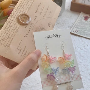 Rainbow Lily Flower earrings, Dangle earrings, sun catcher earrings, fairy earrings, long earrings, Iridescent Holographic image 7
