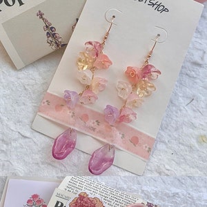 Lesbian Pride Flower Earrings, Colorful Dangle Earrings, Elegant Floral Earrings, kawaii long earring, nature inspired, fairy earrings image 8