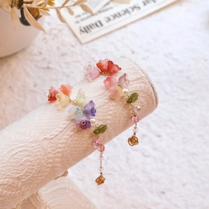 Rainbow grass lily flower bracelets, Flower bracelets, Colorful flower bracelet, Lily of Valley, Pearl flower plant jewelry, Rose crystal image 3