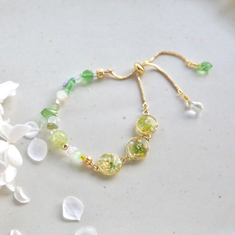 Resin Spring Flower Bracelets, Pressed flower bracelet, sakura bracelet, nature stone crystal bracelet, seasonal flower bracelet image 5