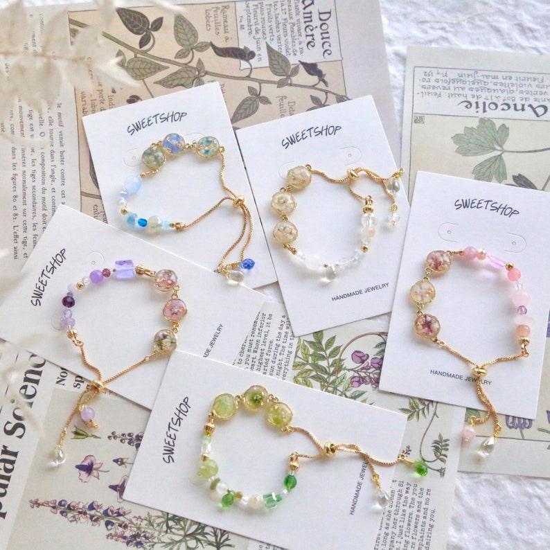 Resin Spring Flower Bracelets, Pressed flower bracelet, sakura bracelet, nature stone crystal bracelet, seasonal flower bracelet image 6