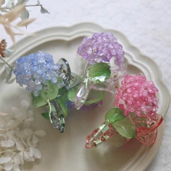 Shrink Plastic Hydrangea hair claws, Pink Hydrangea Hair Clips, Blue Hydrangea Hair Clips, Purple Hydrangea Hair Clips