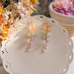 Rainbow Lily Flower earrings, Dangle earrings, sun catcher earrings, fairy earrings, long earrings, Iridescent Holographic image 2