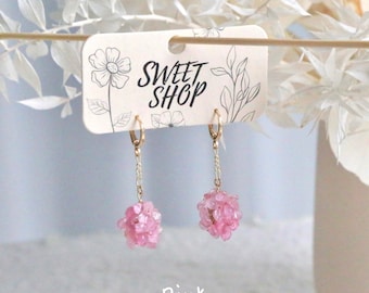 Shrink Plastic Hydrangea Hoop Earrings, Colorful Hydrangea Earrings, Flower Ball Dangle Earrings, Spring Earrings, Gift For Her