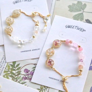 Resin Spring Flower Bracelets, Pressed flower bracelet, sakura bracelet, nature stone crystal bracelet, seasonal flower bracelet image 9