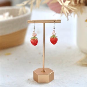 Handmade Strawberry Pearl Earrings – Lightweight Shrink Plastic Fruit Jewelry, Cute Red Berry Earrings, Summer Dangle Earrings, Gift for Her