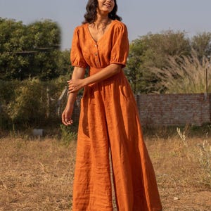 Wide Leg Linen Jumpsuit: Smocked Waist, Plus Size Maxi Romper with Pockets