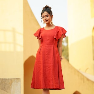 Vestido túnica de lino extragrande: manga mariposa, corte holgado, tallas grandes