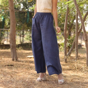 Blue Linen Pants, Washed Linen Bottoms, Palazzo, High Waisted, Baggy Pants With Pockets, Loose Fit, Wide Leg Pants, Plus Size Clothing