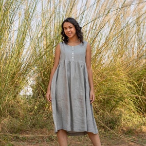 Soft Linen Maternity Dress, Loose Linen Tunic, Grey Color Dress, Casual Dress With Pockets, Organic Washed Linen, Plus Size, Custom Size