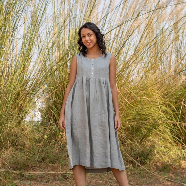 Soft Linen Maternity Dress, Loose Linen Tunic, Grey Color Dress, Casual Dress With Pockets, Organic Washed Linen, Plus Size, Custom Size