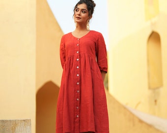 Linen Loose Button Down Maternity Dress