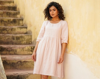 Oversized Linen Dress, Loose Linen Maternity Tunic with Pockets, Natural Flax Dress, Plus Size Clothing