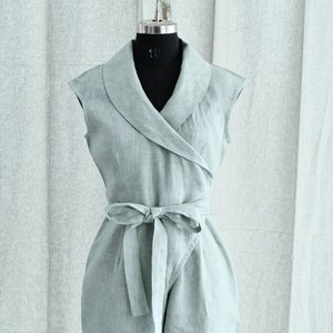 Organic Linen Jumpsuit: V-Neck Wrap Romper with Belt