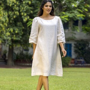 Oversized Linen Midi Dress: Beige Boho Tunic with Pockets
