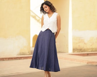 Long Linen Skirt , Maxi Linen Skirt, Linen Skirt with Zipper, Linen Bohemian Skirt, Wide Linen Skirt