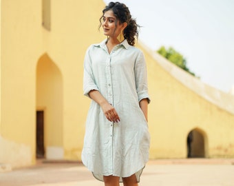 Washed Linen Shirt Dress with Pockets