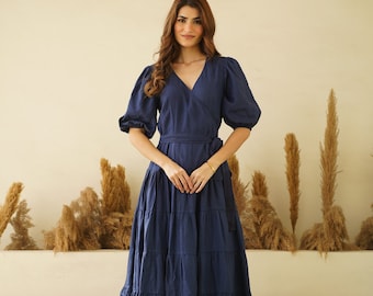 Linen Maxi Wrap Dress: Tiered Skirt, Plus Size Clothing