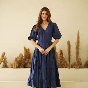 Linen Maxi Wrap Dress: Tiered Skirt, Plus Size Clothing