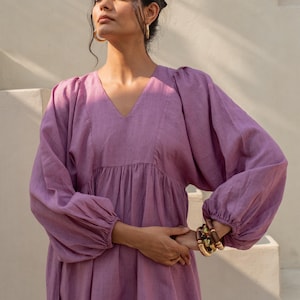 Washed Linen Boho Dress With Pockets | V Neck Relaxed Fit Maxi Summer Dress | Soft Rumpled Organic Linen Midi | Plus Size Breathable