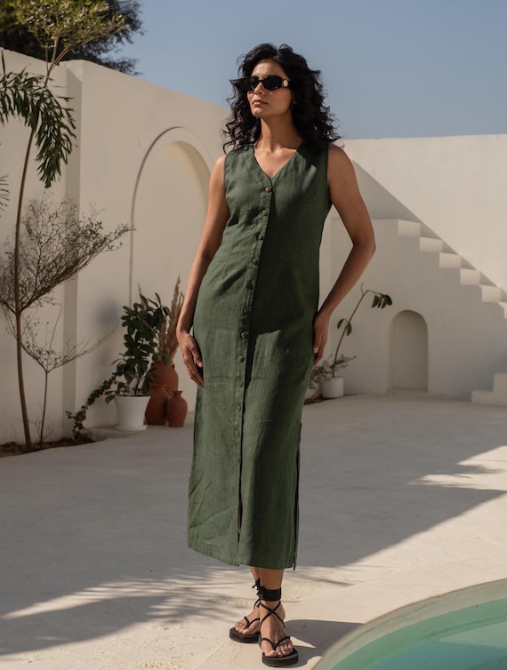 chinese dress ladies Button-Down Sleeveless Ribbed Casual Maxi Dress– PromGirl