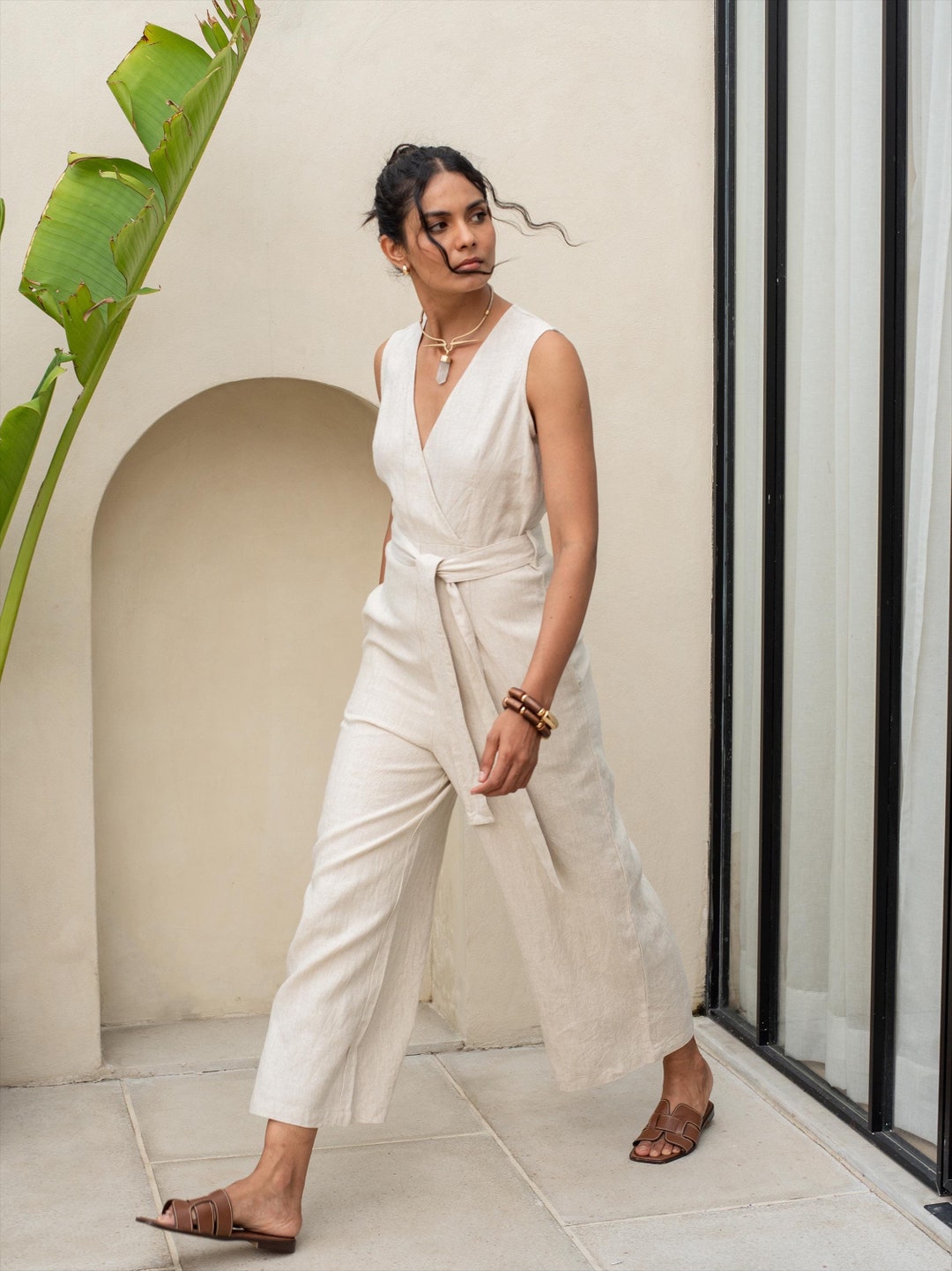 Serenya - Textured Linen Jumpsuits