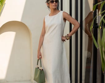 Sleeveless Linen Maxi Dress, Casual Linen Dress With Pockets, Plus Size Clothing